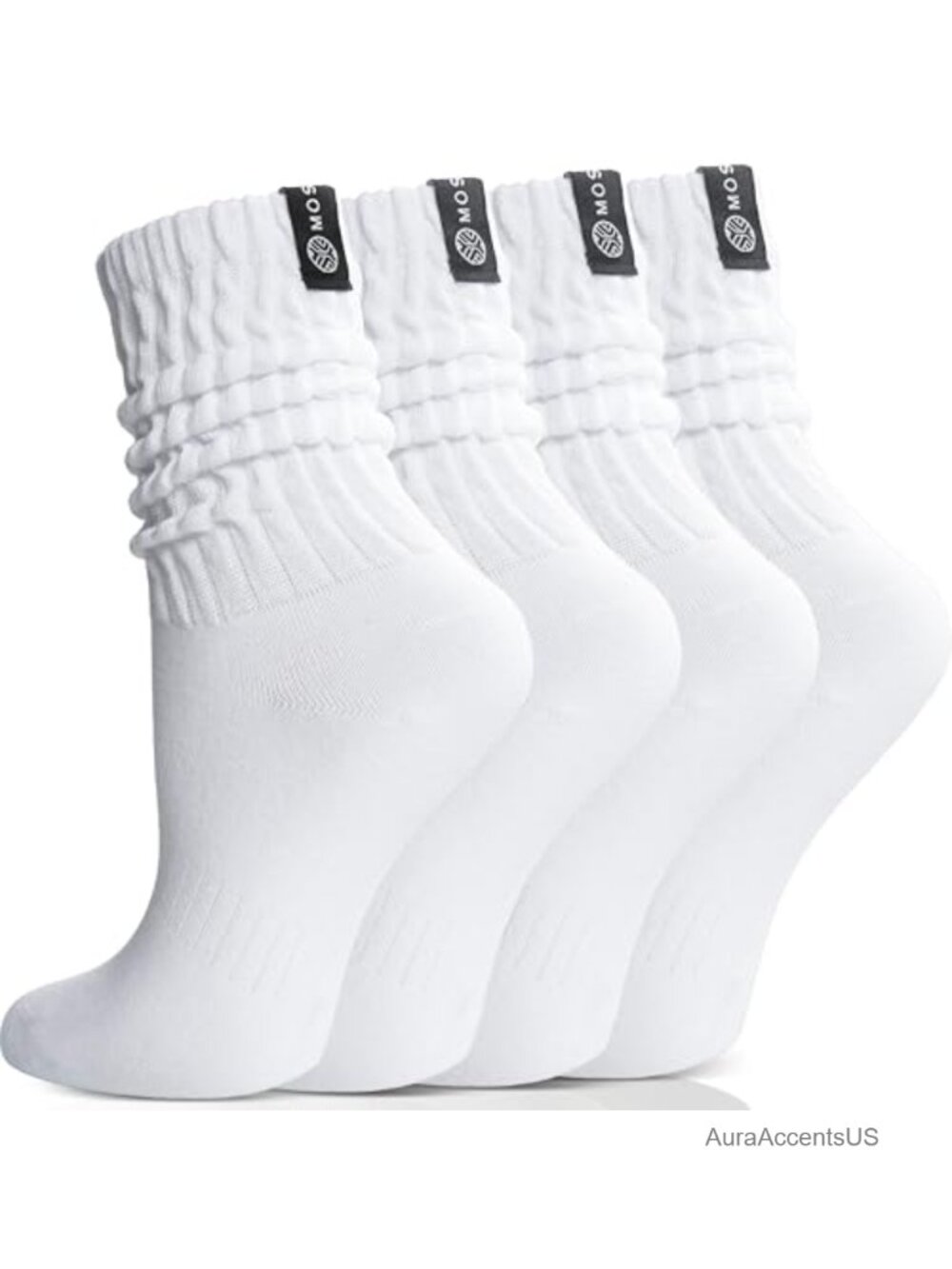 Cotton Slouch Scrunch Calf Socks Unisex Thin Crew Casual 4-Pair Pack